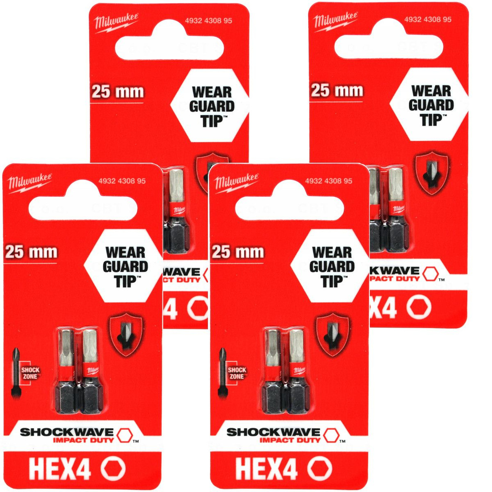 Hex H4x25мм (8шт) Бита для шуруповёрта ударная Shockwave MILWAUKEE #1