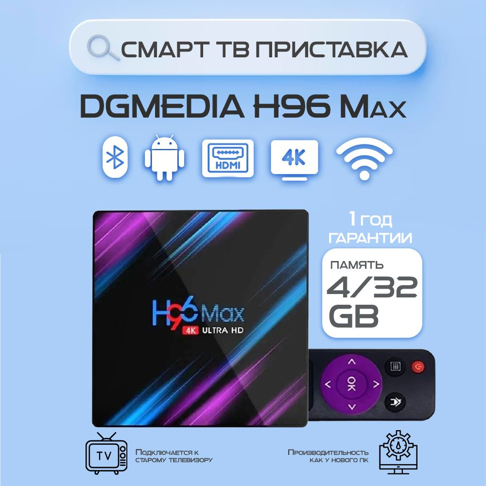 Медиаплеер DGMedia H96 Max, голубой, зеленый, Android купить по низкой цене  с доставкой в интернет-магазине OZON (219810908)