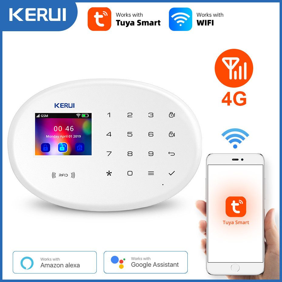 KERUI Tuya Wi-Fi GSM 4G умная домашняя охранная сигнализация RFID  приложение беспроводной датчик сирены детектор IP-камера Sistema de Alarmas  купить по доступной цене с доставкой в интернет-магазине OZON (1283567861)