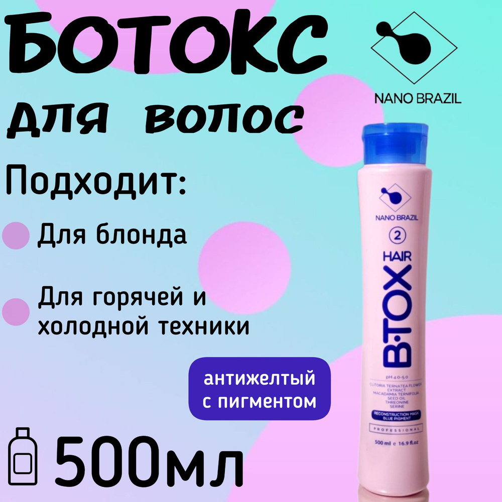 Ботокс для волос профессиональный HAIR B.TOX BLUE 500мл с синим пигментом антижелтый восстановление самых #1