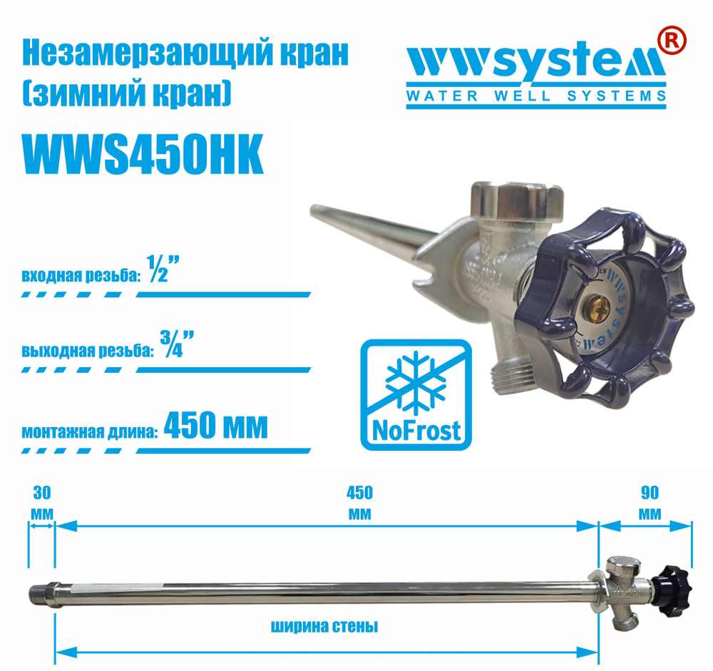 Незамерзающий кран WWSYSTEM для стен толщиной 450 мм - купить по низкой  цене в интернет-магазине OZON (289450237)