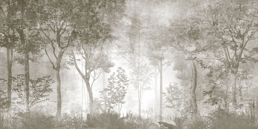 Фотообои GrandPik 10306 Лофт "Лес, деревья в тумане, винтаж", 600х300 см(Ширина х Высота)  #1