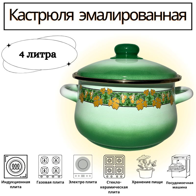 Кастрюля, Сталь, Эмаль, 4 л - купить по выгодной цене в интернет ...