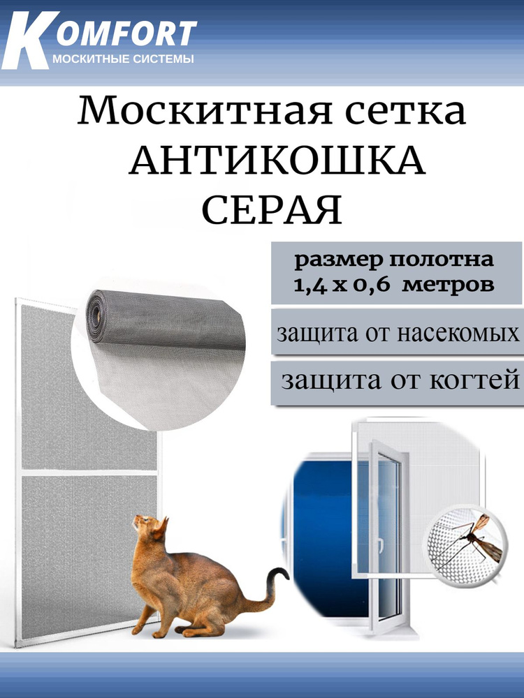 Москитная сетка Антикошка PetScreen серая полотно 1,4*0,6 м #1