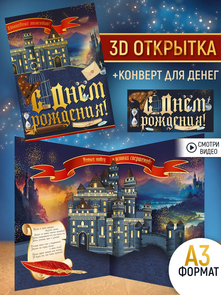 Музыкальная открытка торт с днем рождения 3D