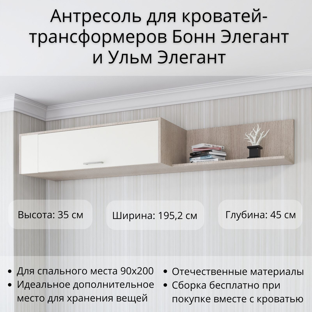 Антресоль мебельная Stylint Антресоль Бонн Эл Правый, 195.2x45x35 см -  купить по выгодной цене в интернет-магазине OZON (966127462)