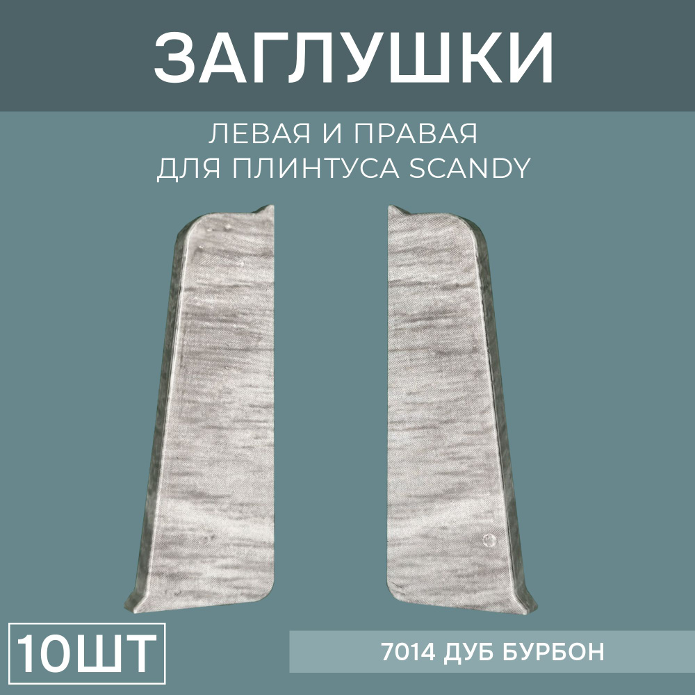 Заглушка левая+правая 75мм для напольного плинтуса Scandy 5 блистеров по 2 шт, цвет: Дуб Бурбон  #1