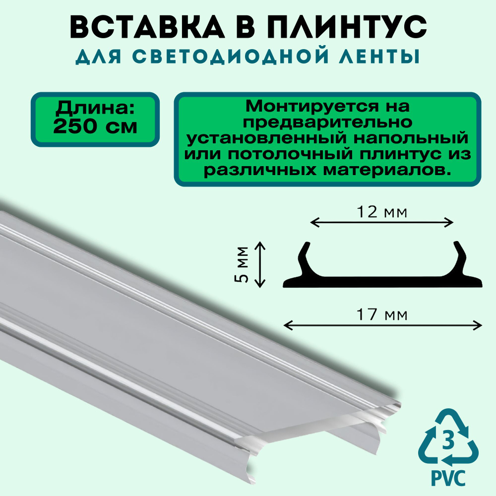 Вставка в плинтус для светодиодной ленты 250 см, ПВХ, для маскировки проводов подсветки, монтируется #1