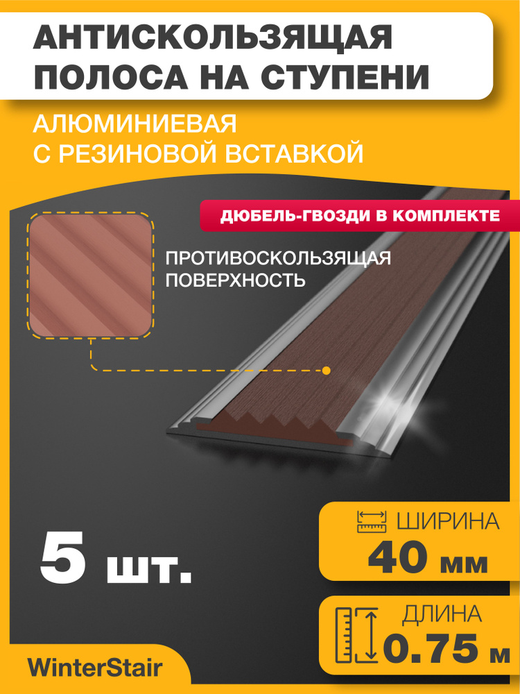 Алюминиевая полоса противоскользящая на ступени с резиновой вставкой  #1