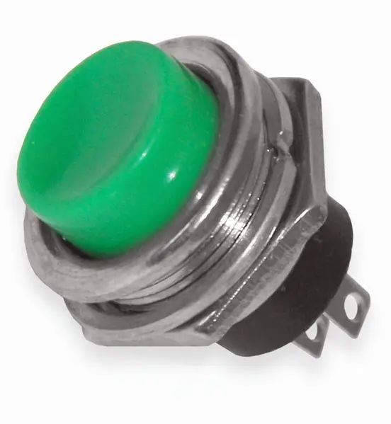 Кнопка круглая зелёная металл OFF-(ON)/ DS-212 #1