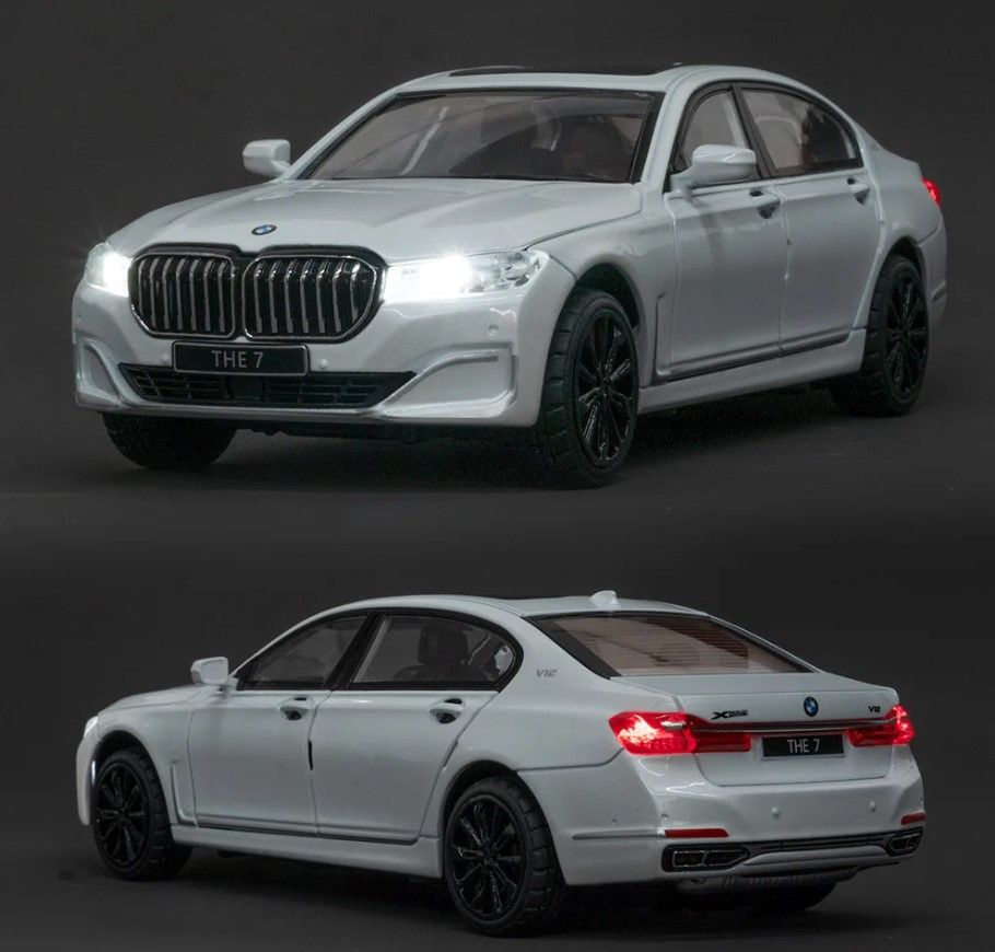 Металлическая машинка BMW 7 series белая, масштаб 1:24 #1