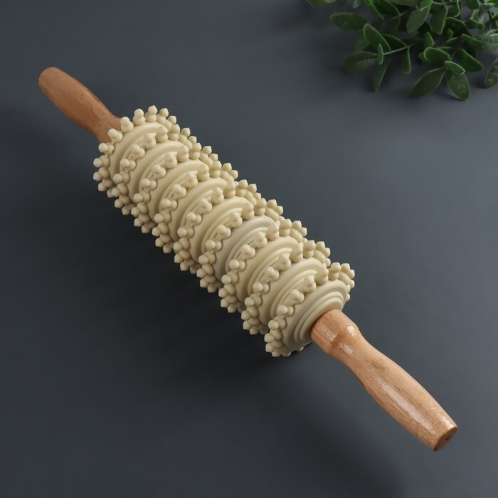 Массажёр "Скалка", универсальный, 38 x 7 см, 9 колёс, деревянный ...