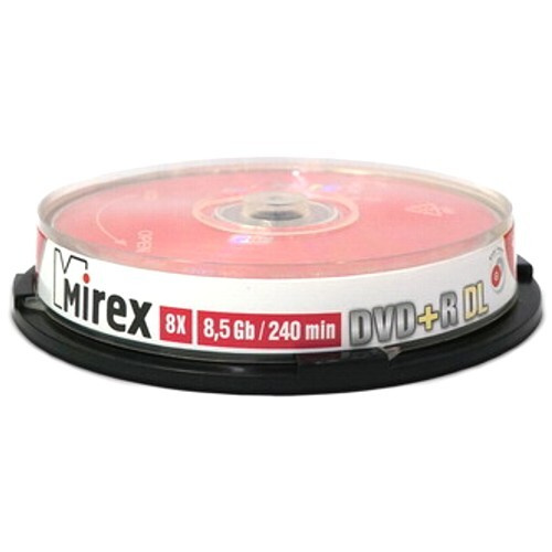 Оптический диск DVD плюс R 8.5 Гб Mirex 8-ск. двуслойный в тубе 10шт ...