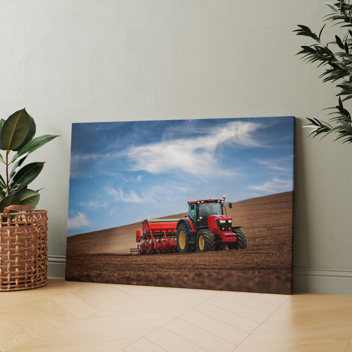 Картина на холсте \"Трактор пашет поле в солнечный день\" 80x100 см ...