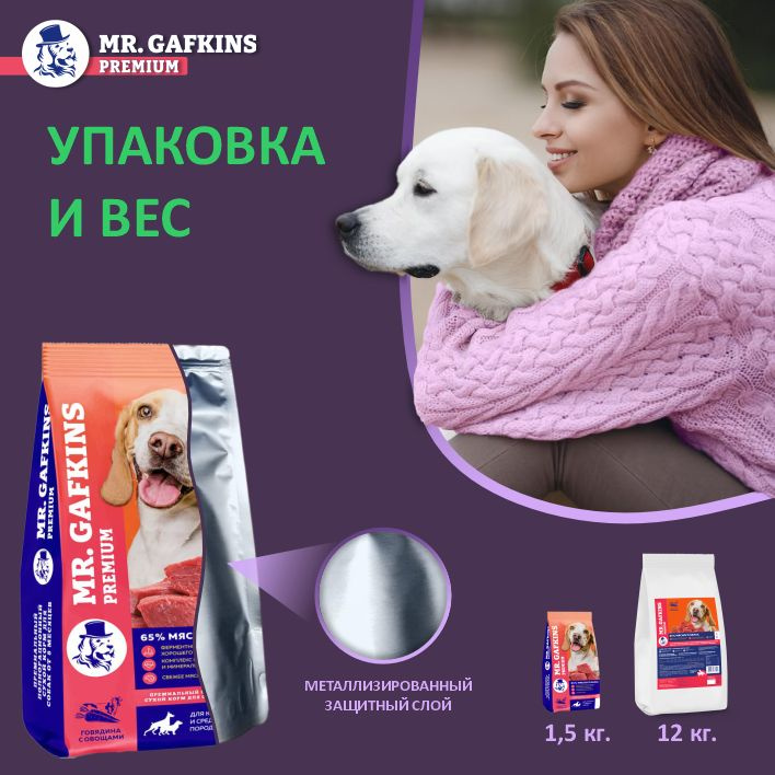 Упаковка и вес корма для собак MR.Gafkins