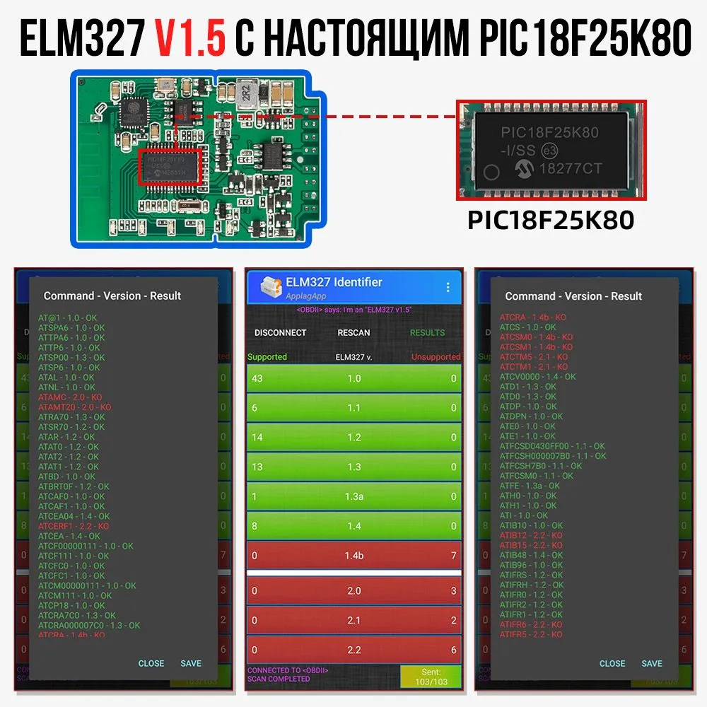 Автосканер диагностический ELM327 OBD2 Bluetooth PIC18F25K80 версия 1.5 для Android, Windows  #2