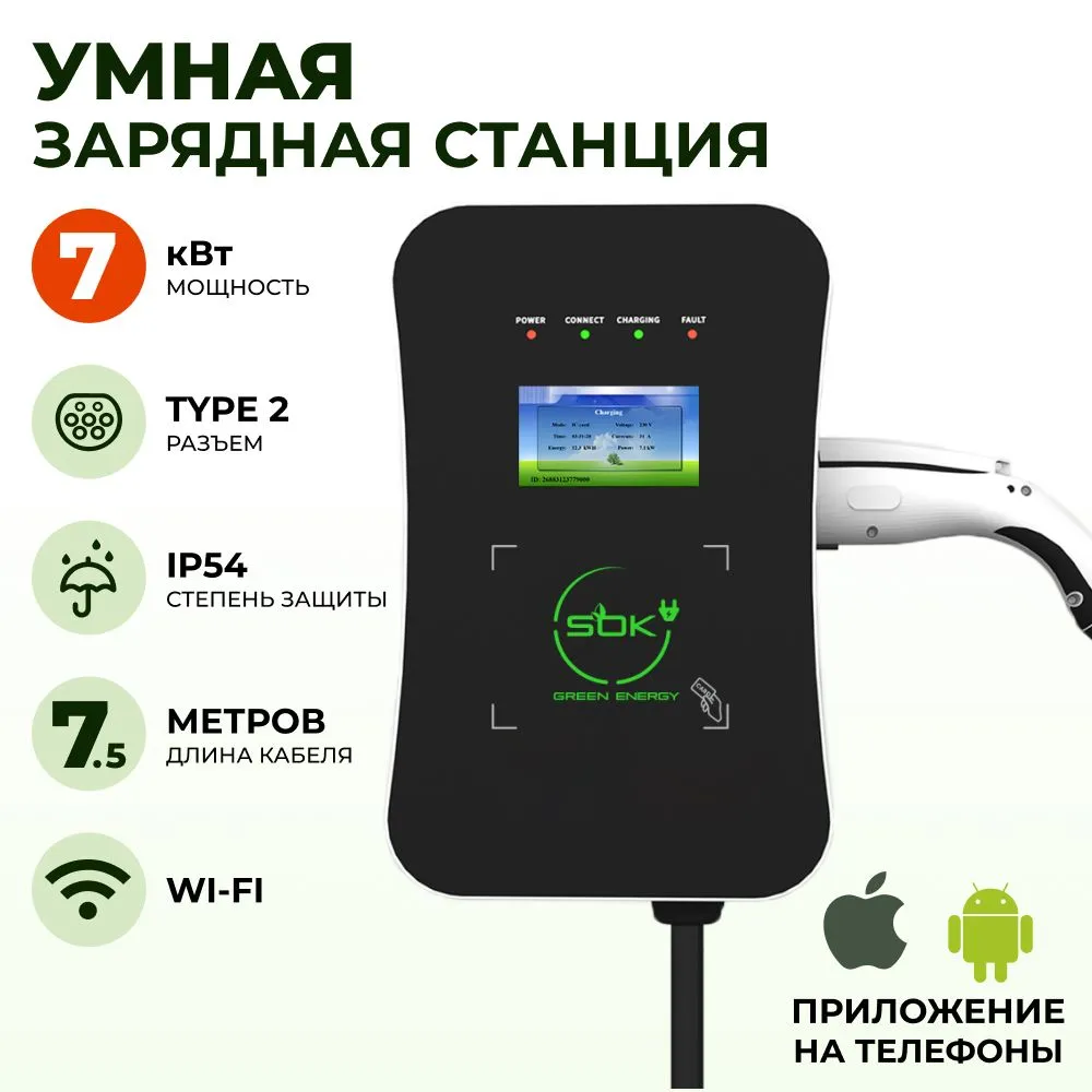 Зарядная станция для электромобилей Pandora MINI 711C с кабелем Type2, 7,5 м