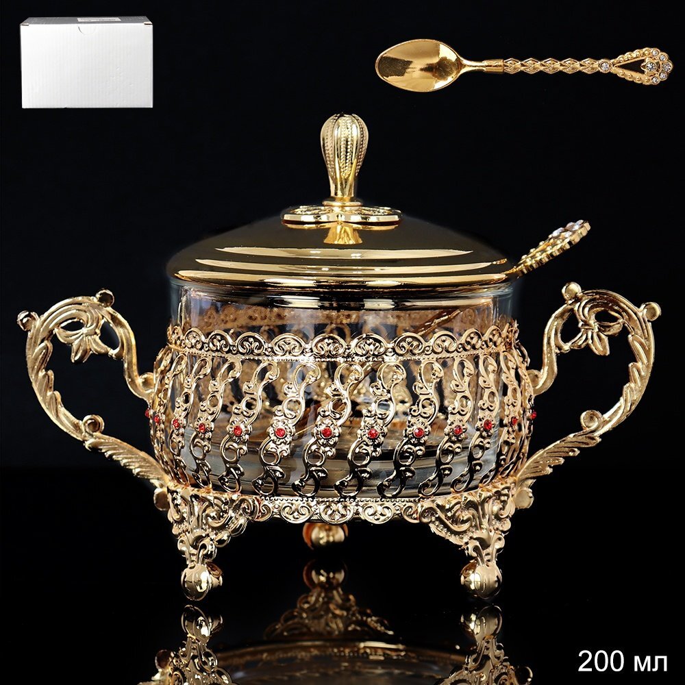 Сахарница с ложкой, 200 мл, стекло и металл Сахарница с ложкой, 200 мл, стекло и металл