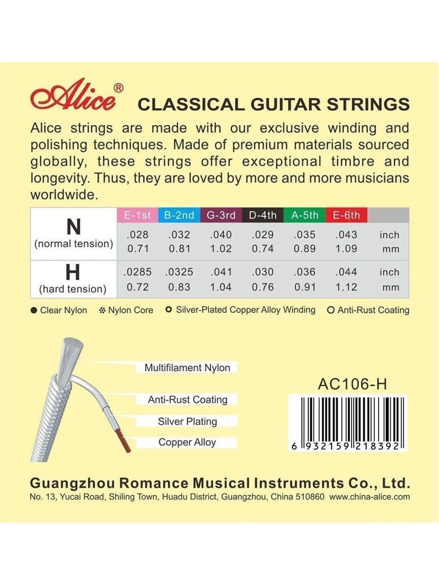 Струны для классической гитары. Нейлоновые струны Alice AC106-H ...