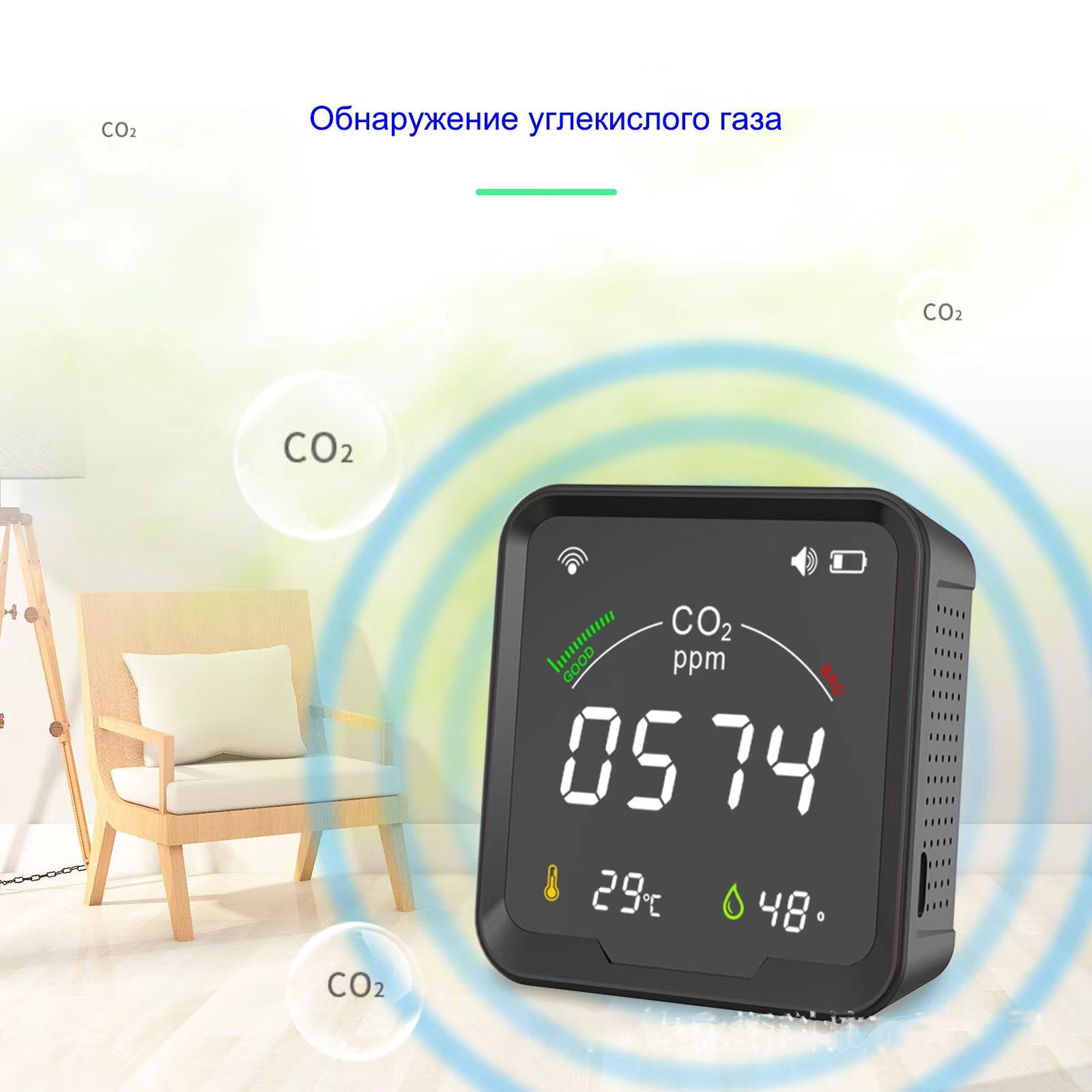 CO2, Монитор качества в помещении, Датчик NDIR Детектор углекислого ...