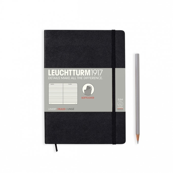 Блокнот Leuchtturm1917 A5, мягкая обложка, черный, в линейку + фирменный карандаш в подарок  #1