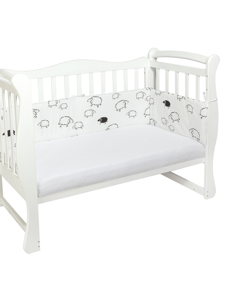 Двухсторонний бортик в кроватку для новорожденного 4 предмета (подушки-бортики на молнии) AmaroBaby Овечки, #1