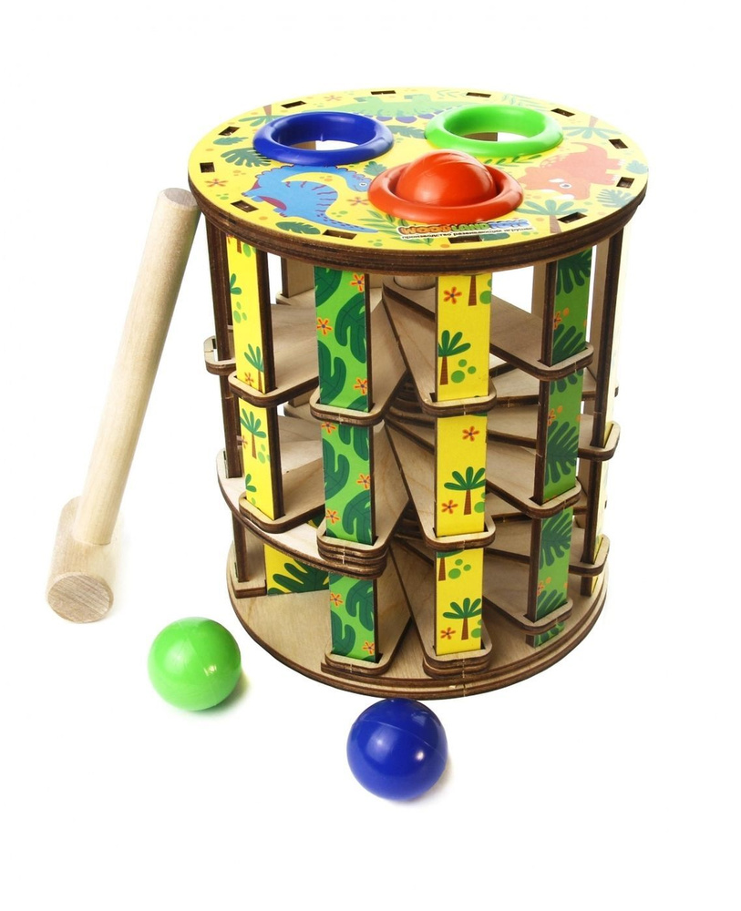 Развивающая игрушка Woodlandtoys Стучалка Башенка Динозавры, 140201 #1