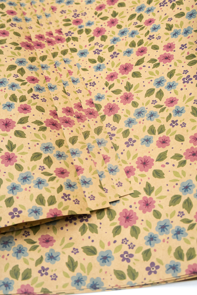 Бумага упаковочная подарочная крафт "цветы - мильфлер", в наборе 4 листа 70х100см, Т-Пак  #1