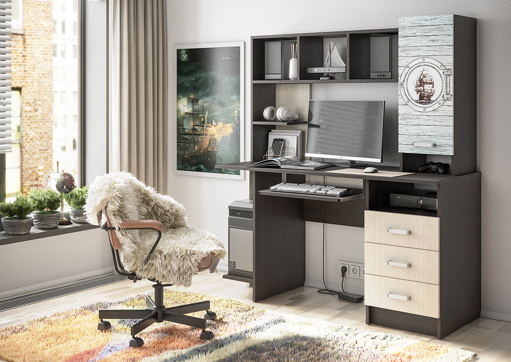 Компьютерный стол Интерьер-Центр КС-002_венге/дуб белфорд с фотопечатью ...