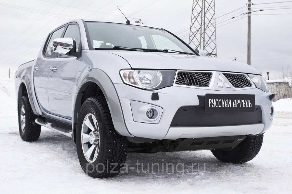 Зимняя заглушка решетки переднего бампера Mitsubishi L200 2010 - 2015, Mitsubishi Pajero Sport 2008-2013 #1