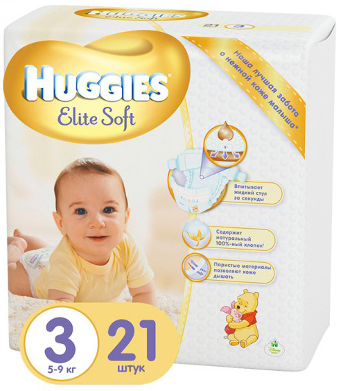 Huggies Подгузники Элит Софт, Унисекс, 3 размер (5-9кг), 21 шт/ #1