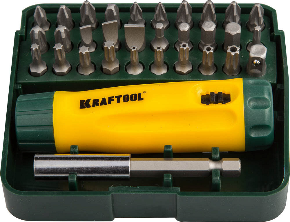 Отвёртка реверсивная с битами, в боксе 32 предмета Kraftool 26142-H32 ...