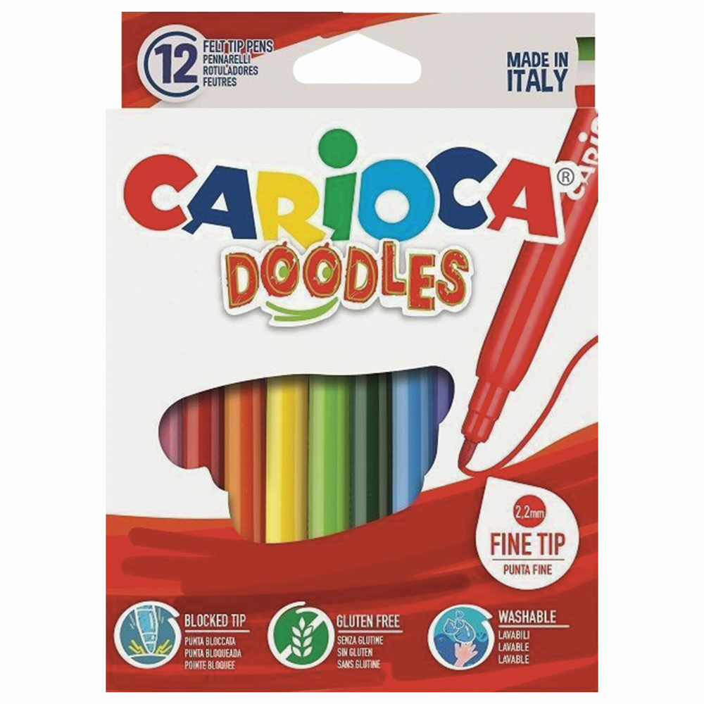 Фломастеры CARIOCA (Италия) "Doodles", 12 цветов, суперсмываемые, 42314 ...