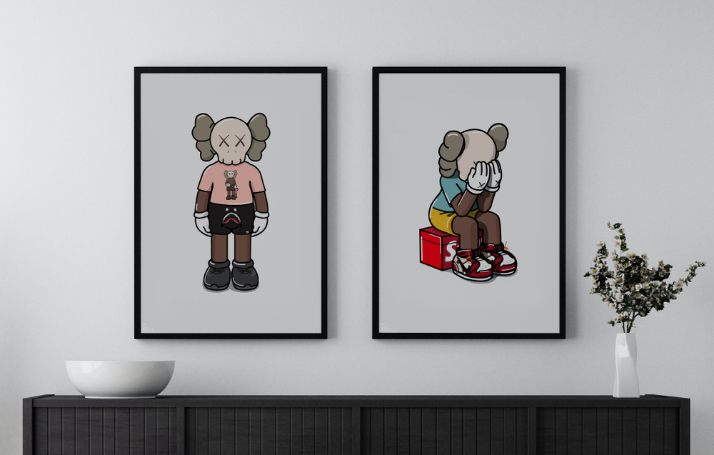 Набор плакатов "KAWS" / Формат А1 / 2 шт. (60х80 см) / Набор интерьерных постеров #1