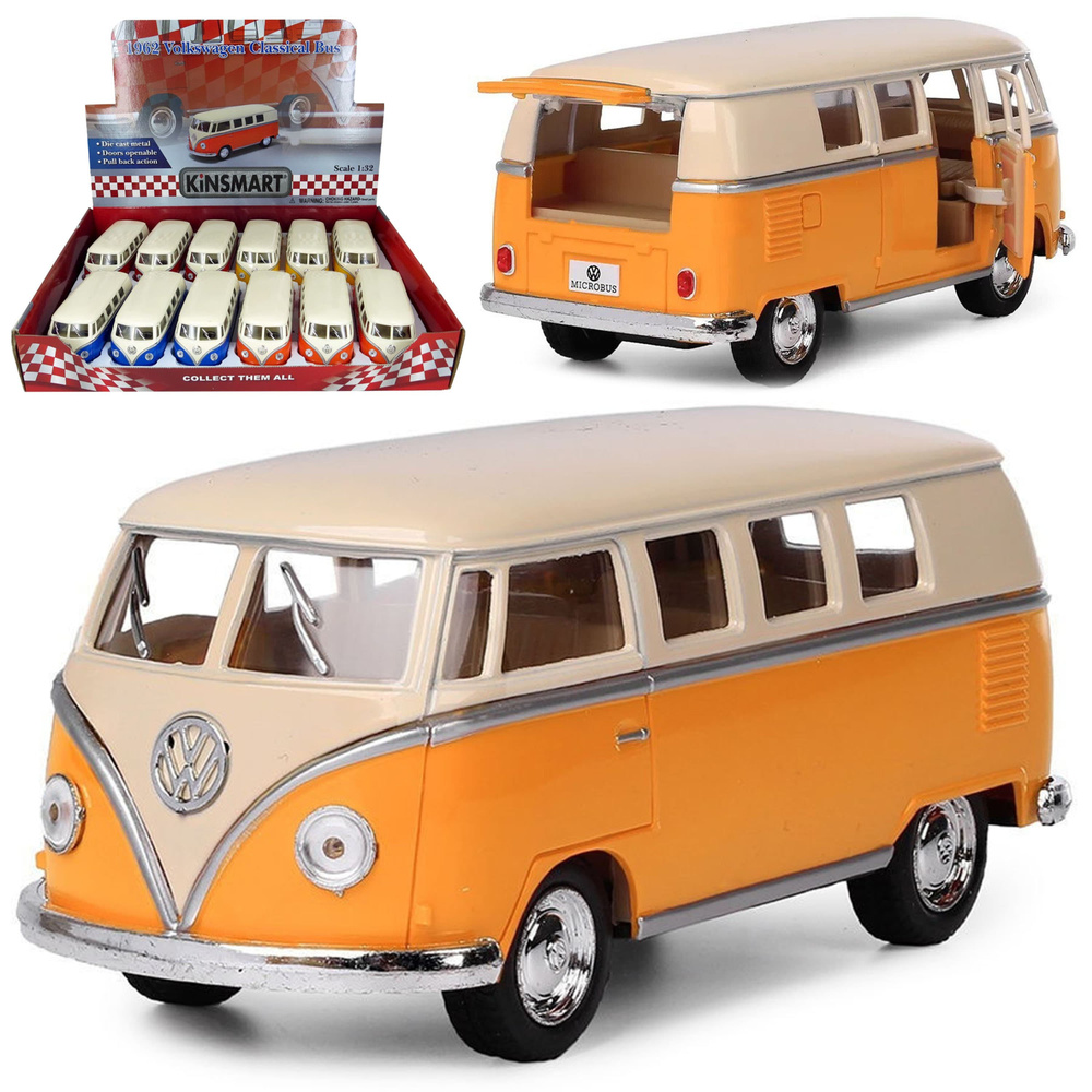 Металлическая машинка Kinsmart 1:32 1962 Volkswagen Classical Bus (Ivory Top) KT5377D инерционная / Желтый #1