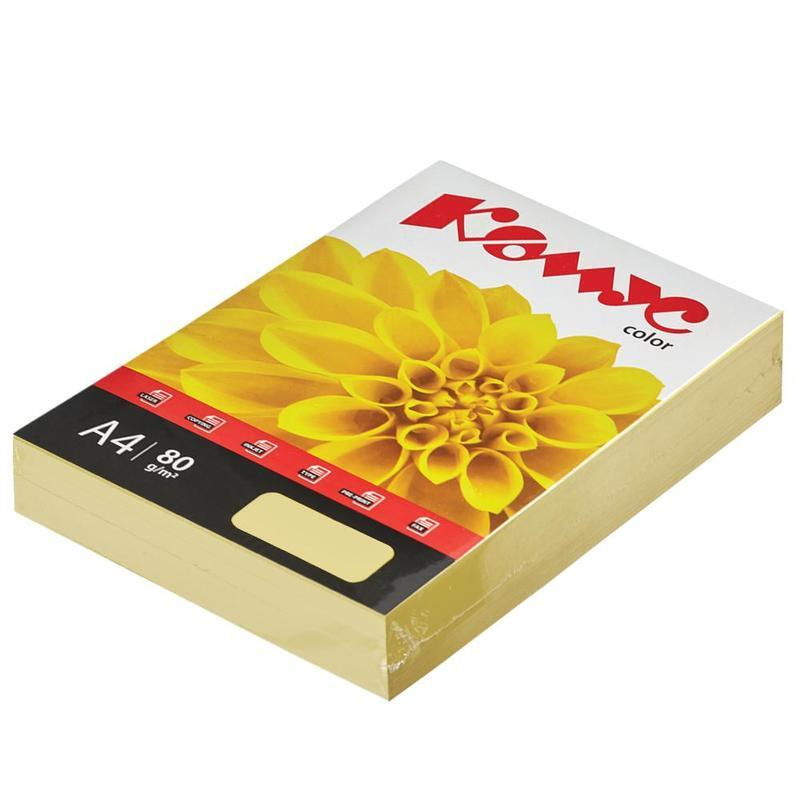 Бумага цветная для печати Комус Color желтая пастель (А4, 80 г/кв.м .