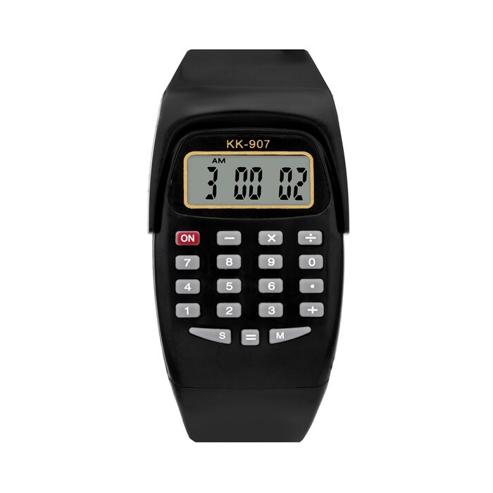 Часы наручные электронные детские, с калькулятором, ремешок силикон, длина - 21 см, черные  #1