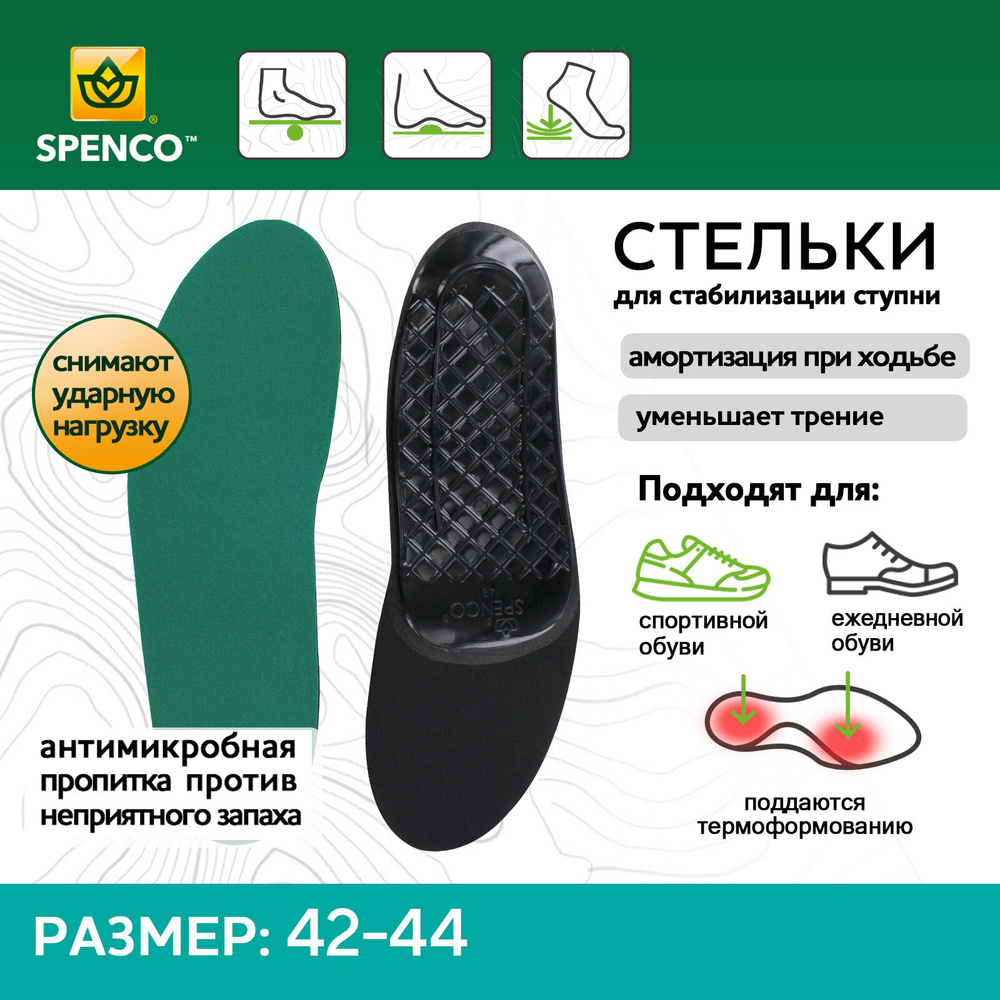 Стельки Spenco RX Arch Support с возможностью термической формовки, размер  42-44 - купить с доставкой по выгодным ценам в интернет-магазине OZON  (195561255)