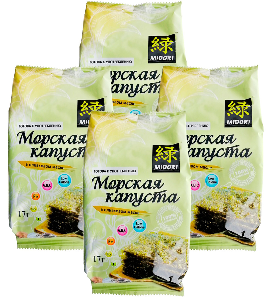 Морская капуста Midori жареная в оливковом масле, чипсы нори, 17 г - 4 шт -  купить с доставкой по выгодным ценам в интернет-магазине OZON (683568008)