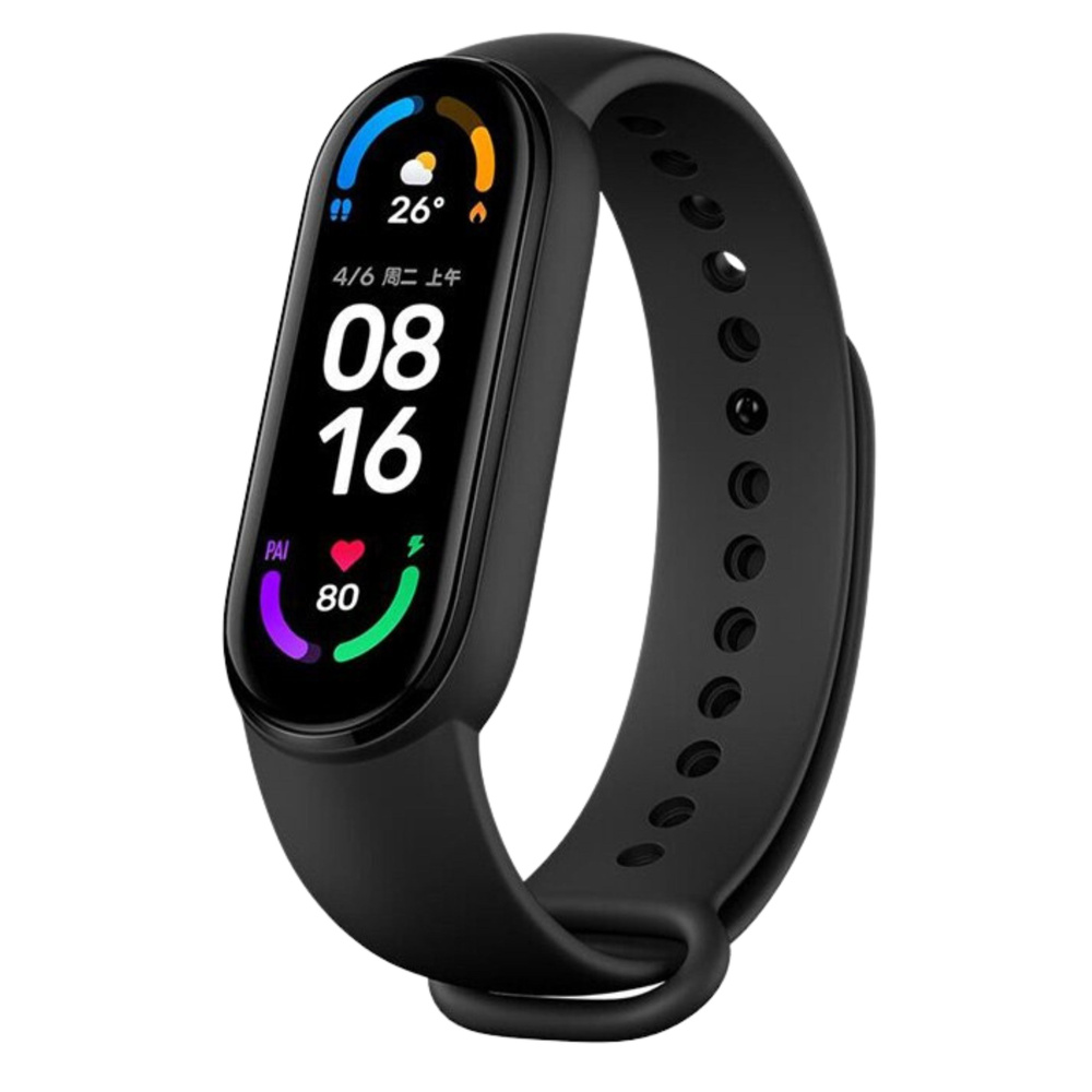 Ремешок для фитнес-браслета Xiaomi Mi Band 6/7, черный. Силиконовый,  спортивный браслет для умных (смарт) часов Сяоми Ми Бэнд 6/7, сменный  браслет ...