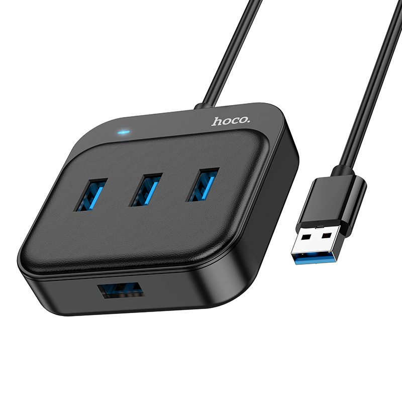 Переходник Hoco HB31 USB концентратор 4 в 1 USB to USB 3.0 + USB 2.0*3 (длина 0.2м) черный  #1