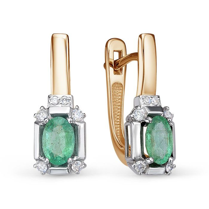 ЯХОНТ Ювелирный Серьги из золота с бриллиантами и изумрудами Арт ...