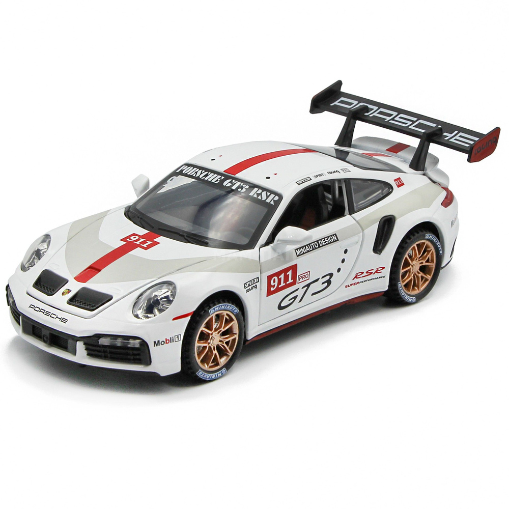 Металлическая машинка инерционная 1:32 Раллийная Porsche 911 GT3 16 см  свет, звук / Белая с красной полосой - купить с доставкой по выгодным ценам  в интернет-магазине OZON (819776295)