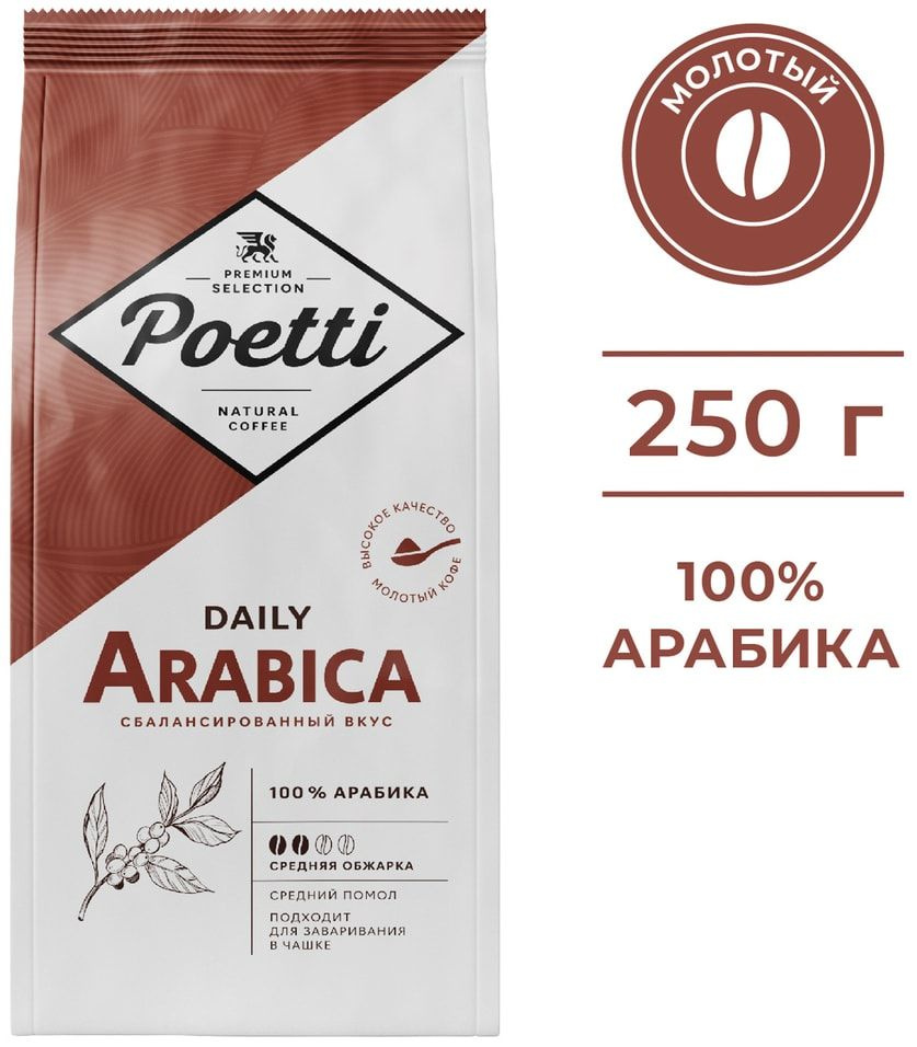 Кофе молотый Poetti Daily Arabica 250г х2шт #1