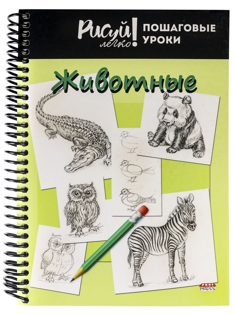 Блокнот Prof-Press Рисуй легко - Животные, пошаговые уроки, А5, 64 листа на цветной спирали  #1
