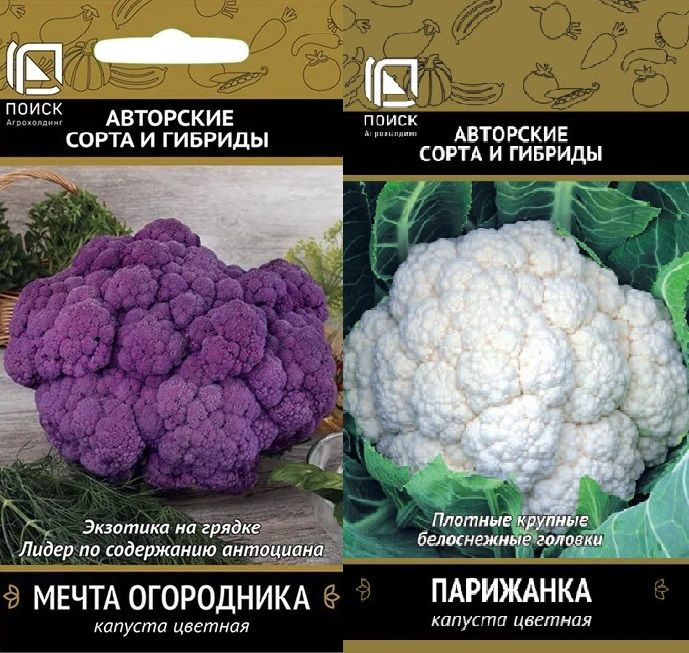 Набор семян "Поиск" 2 упаковки, Капуста цветная Мечта огородника 0.1 г, Капуста цветная Парижанка 0.5 #1