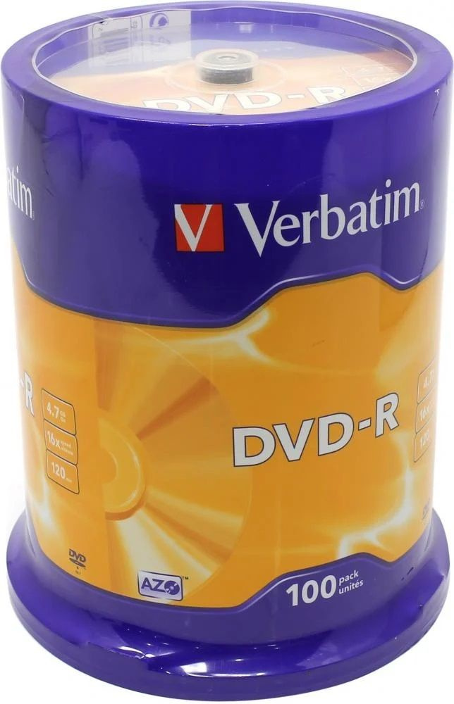 Диск DVD-R Verbatim 4.7Gb 16x Cake Box (100шт) (43549) - купить с ...