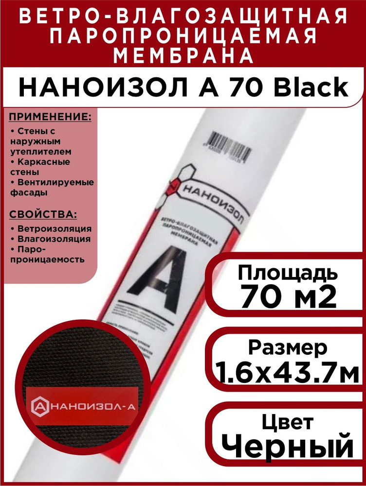 Ветро-влагозащита для дома НАНОИЗОЛ А 70 BLACK (черного цвета) 70 м2  #1