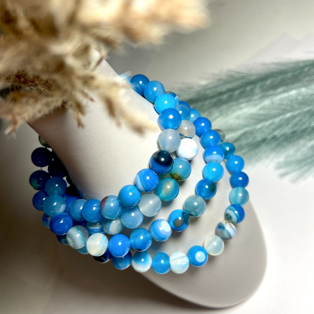 Бусины из натурального камня Агат для рукоделия и создания украшений диаметр 8 мм синий - купить с доставкой по выгодным ценам в интернет-магазине OZON (463093568)