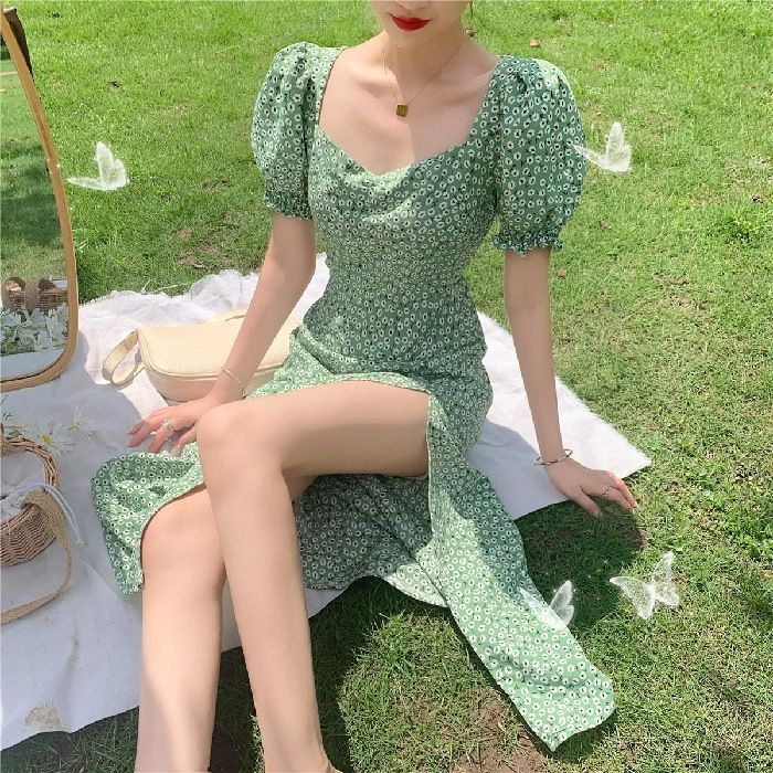 Французское платье с квадратным воротником в цветочек, Женский, Лето, размер 40, материал Полиэстер — купить в интернет-магазине OZON (896175789)